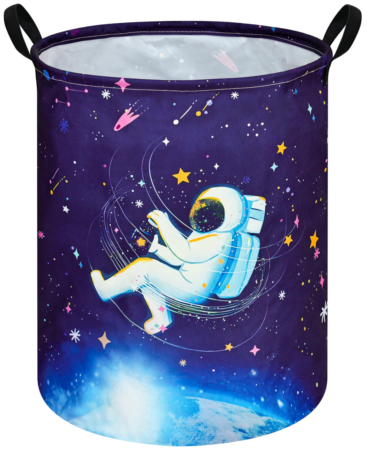 Collapsible Kids Laundry Basket Clothes Hamper, Foldable Storage Organizer Bin, Toy Clothes Storage with Handles for Boys Girls Bedroom, Room Decor Purple Rainbown