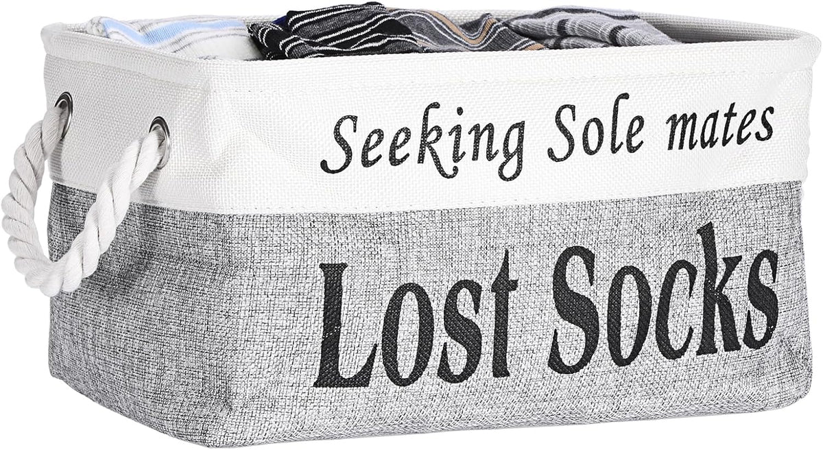 Lost Socks Basket for Laundry Room, Fabric Missing Sock Holder, Gray