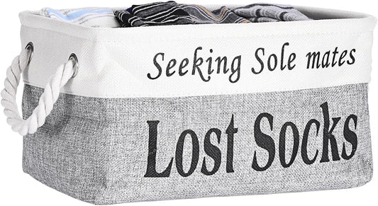 Lost Socks Basket for Laundry Room, Fabric Missing Sock Holder, Gray