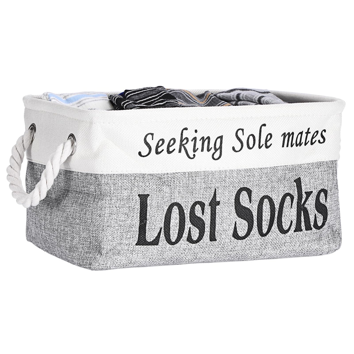 Lost Socks Basket for Laundry Room, Fabric Missing Sock Holder, Gray