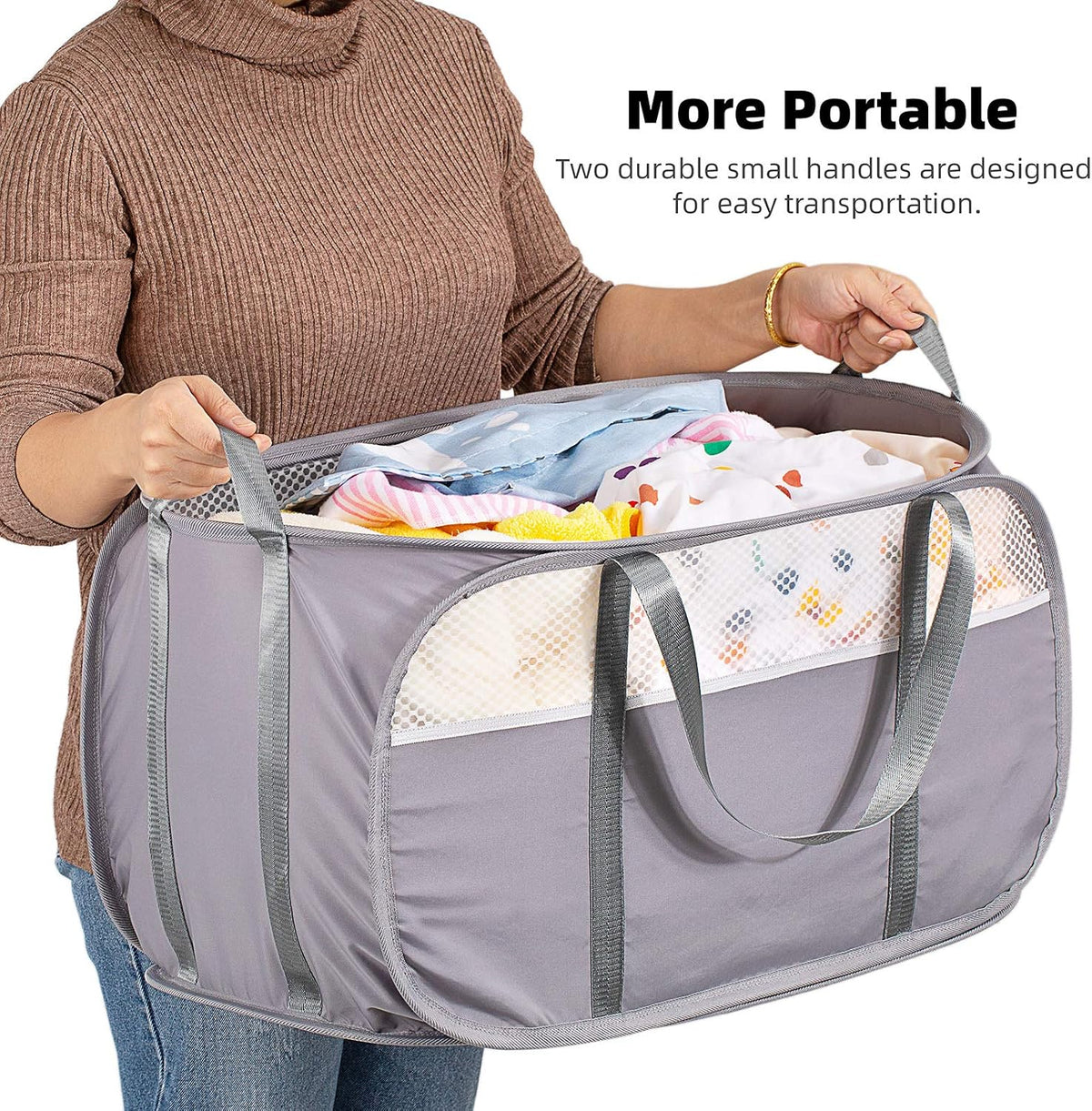Pop Up Laundry Hamper, Holds 1.5 Loads, Honeycomb Breathable Laundry Basket