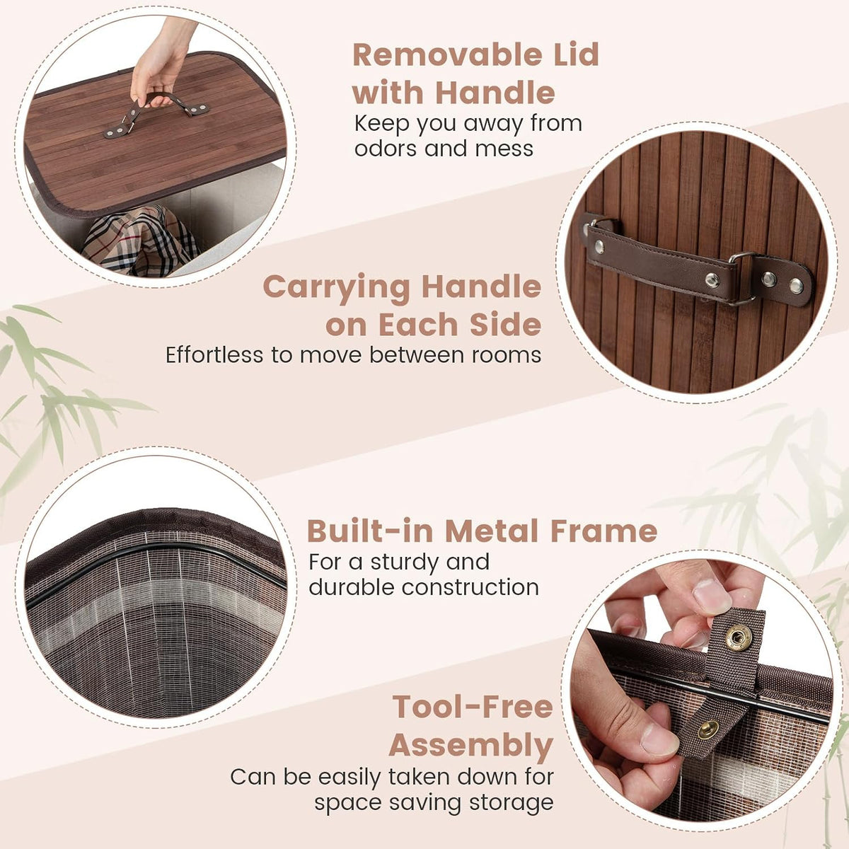 Giantex Bamboo Laundry Hamper with Lid Removable Liner & Handles