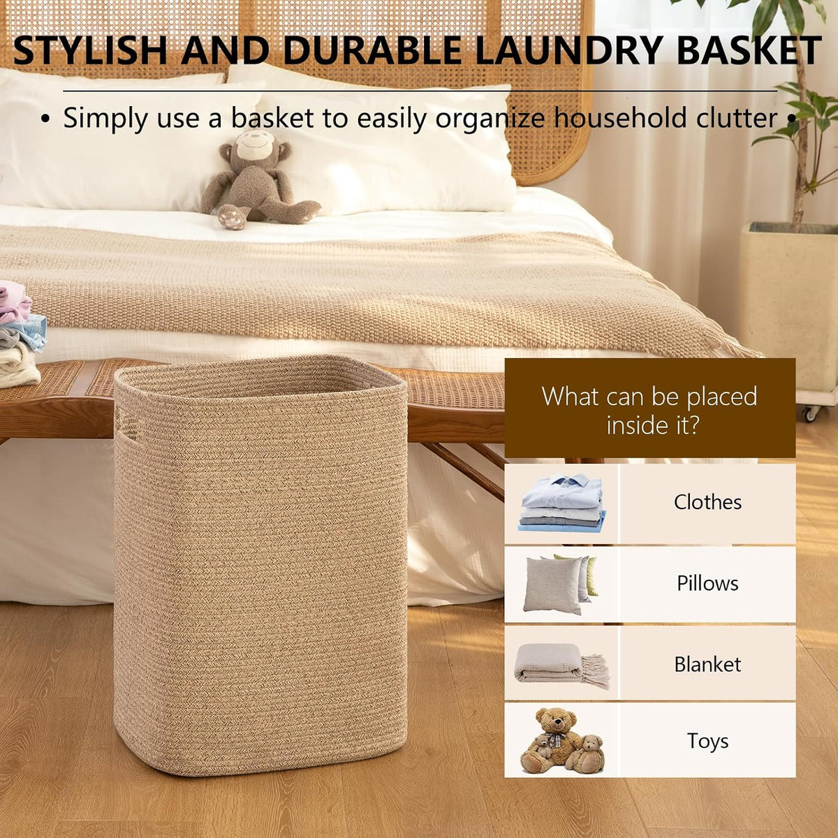 OIAHOMY Laundry Hamper Laundry Basket Cotton Rope Storage Baskets Brown