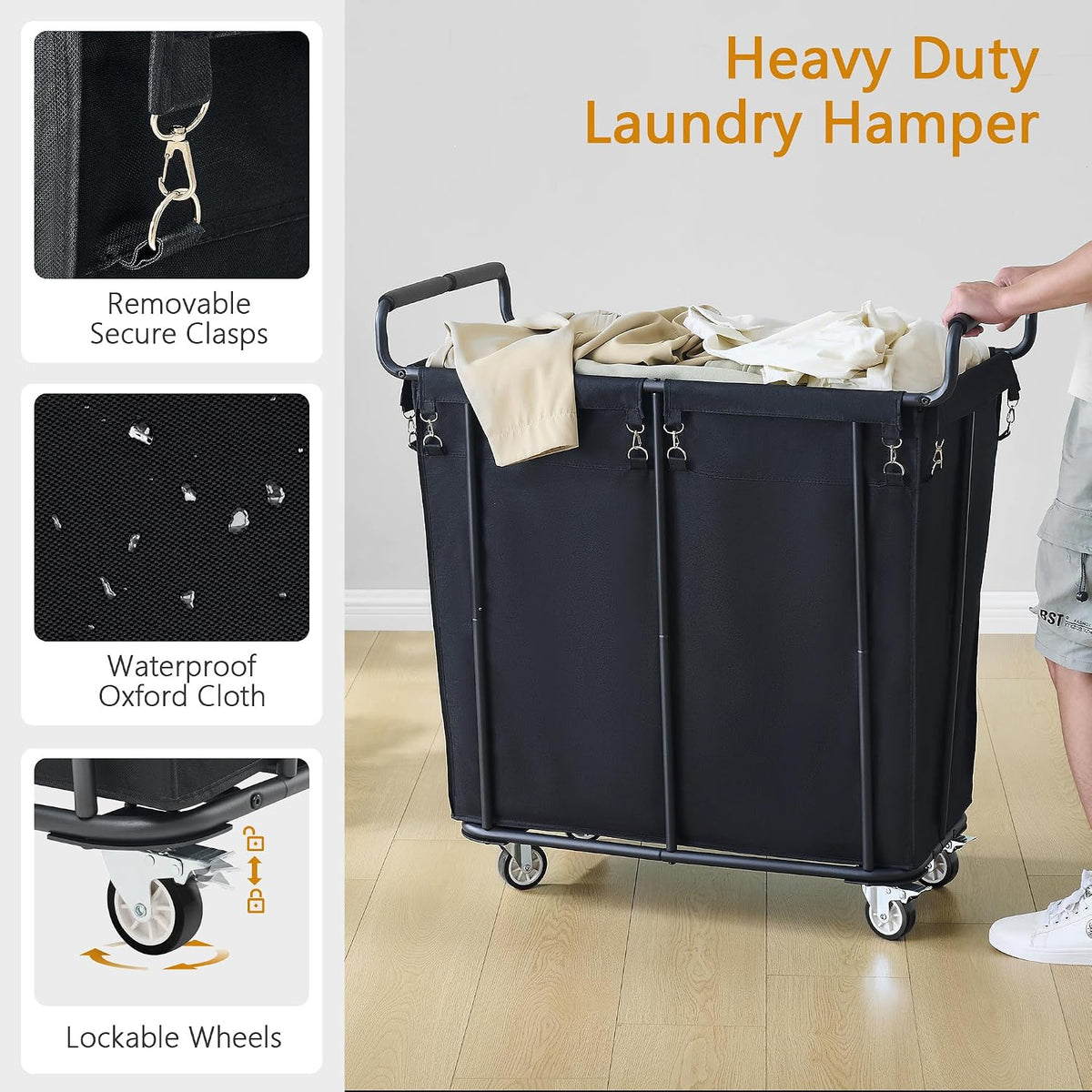 Gewudraw Extra Large Laundry Hamper with Wheels, Heavy Duty Hamper, 360L