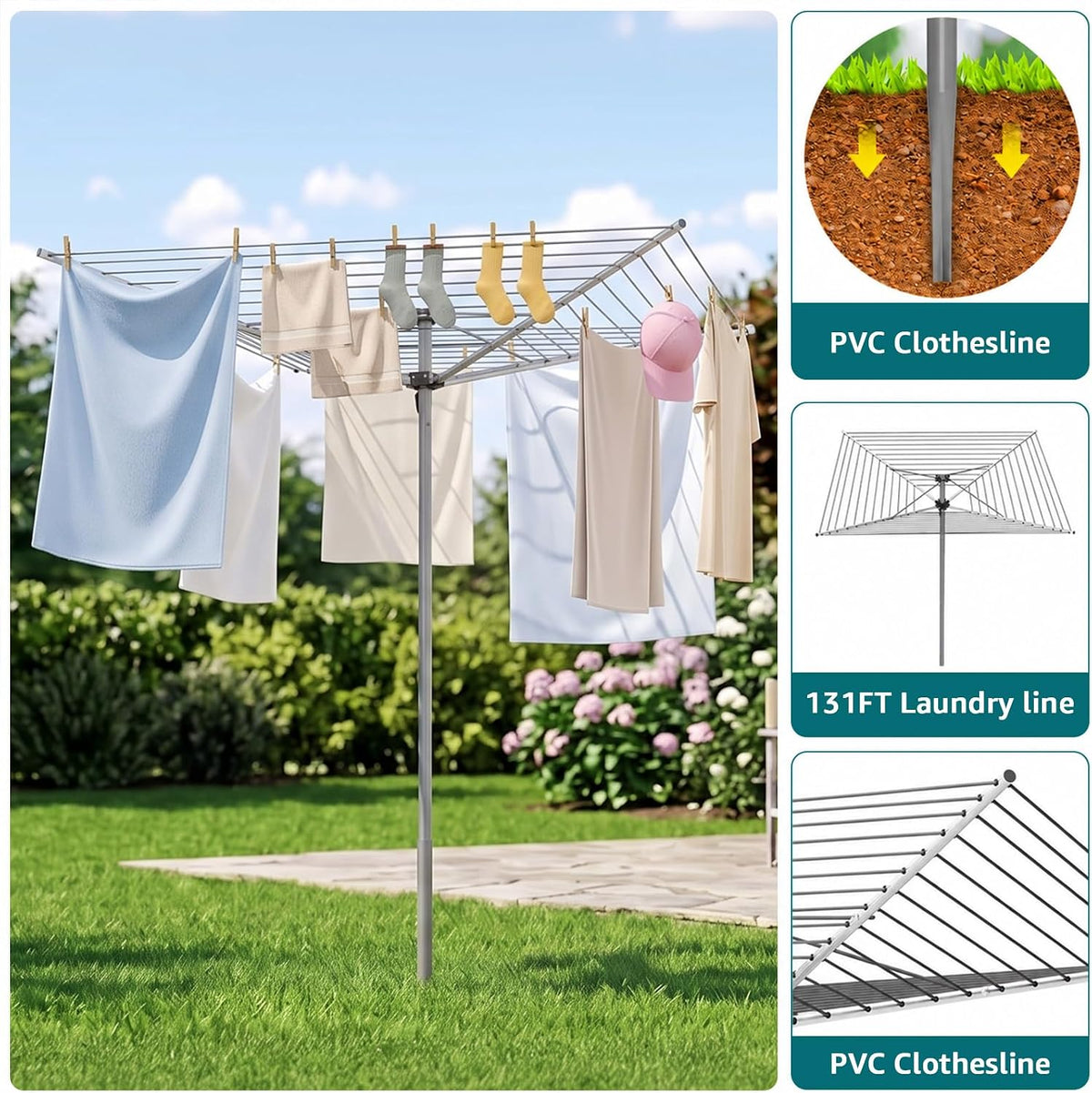 APEXCHASER 131FT Outdoor Umbrella Clothes Drying Rack