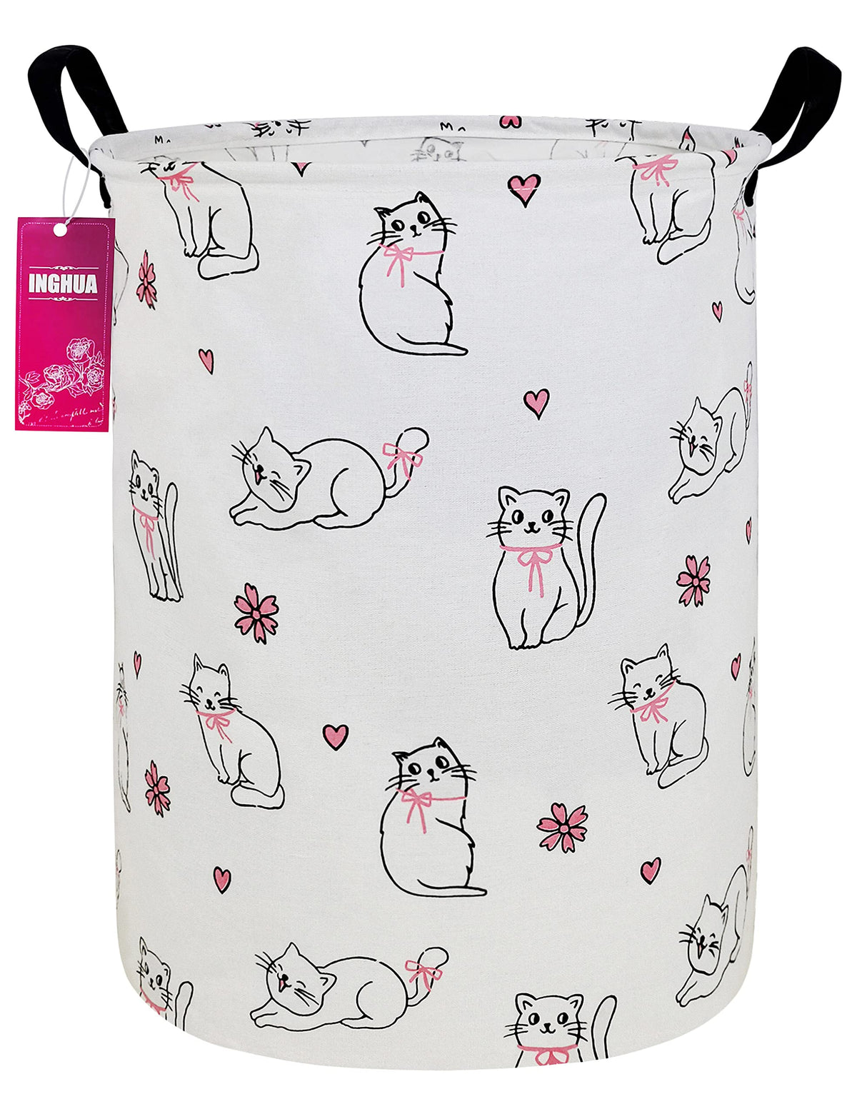 Laundry Hamper Large Canvas Fabric Storage Basket Pink hearts