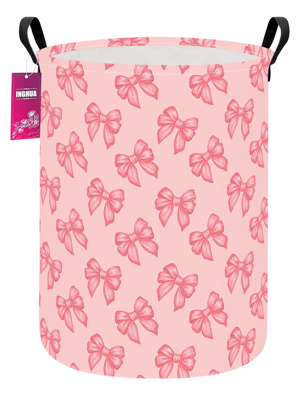 Laundry Hamper Large Canvas Fabric Storage Basket Pink hearts