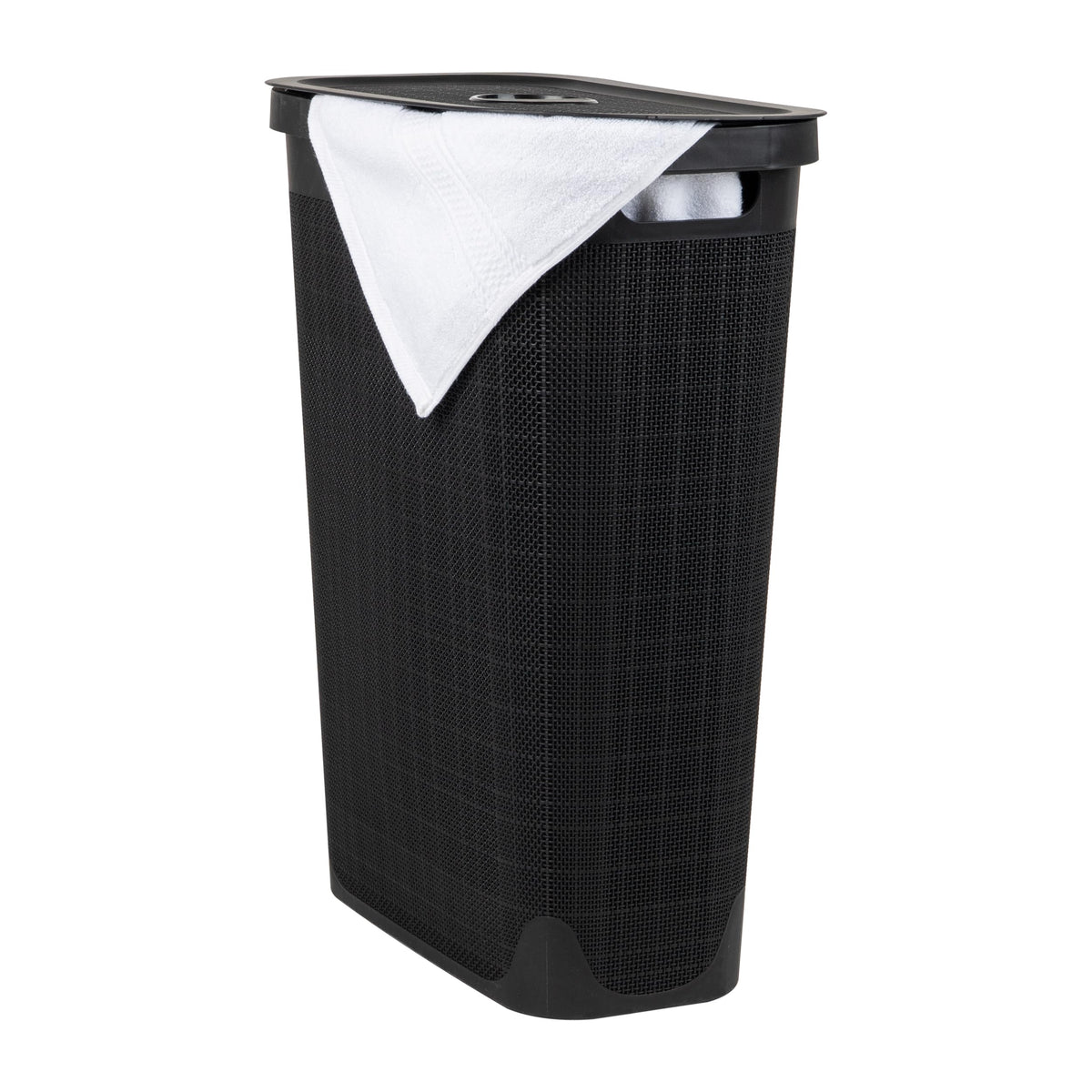 Mind Reader Slim Laundry Hamper with Lid, 40L Clothes Basket, Linen Design, Plastic, Ivory