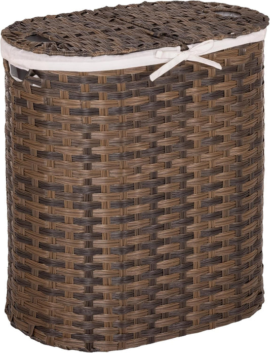 Seville Classics Premium Handwoven Portable Laundry Bin Basket with Carrying Handles, Household Storage for Clothes, Linens, Sheets, Mocha Brown, Oval Hamper