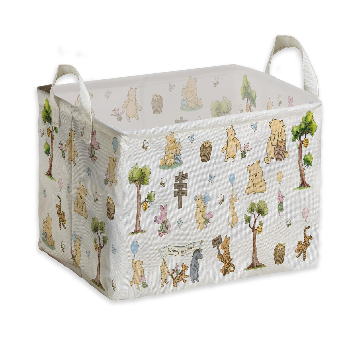 Winnie Nursery Decor, the Pooh Baby Stuff, Winnie Storage Nursery Basket, Large squarecanvas Laundry Hamper With A Waterproof PECoating, Foldable, Toys Bin, Baby Nursery HamperDecor, Star