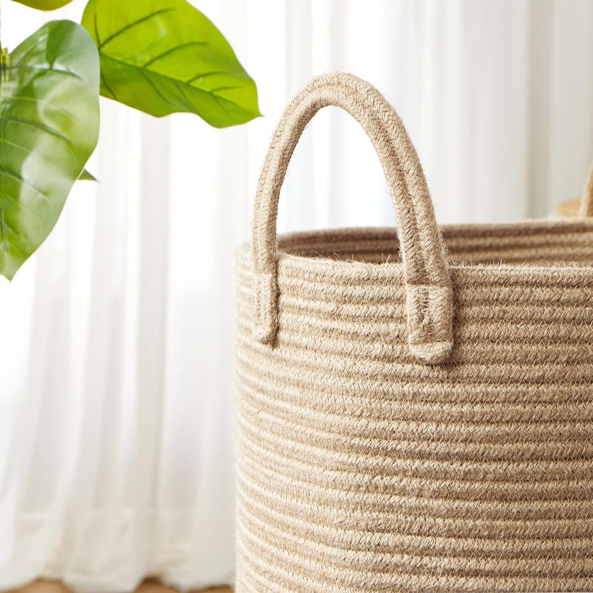 80L Extra Large Jute Woven Rope Laundry Basket Tall Wicker Hamper