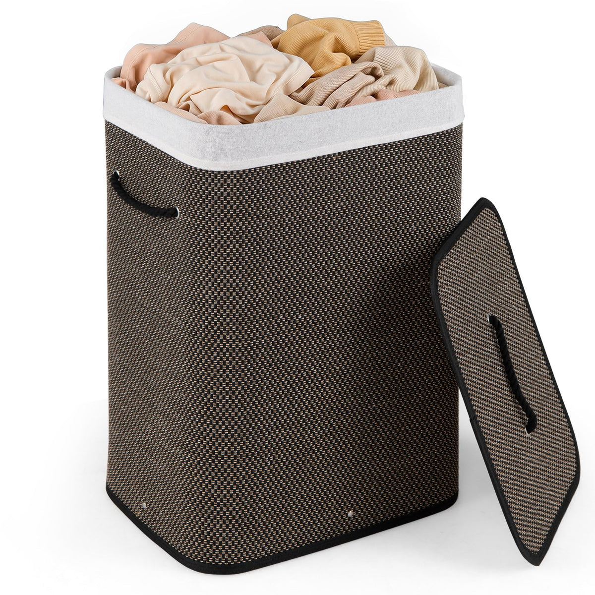 Giantex Bamboo Laundry Hamper with Lid Removable Liner & Handles