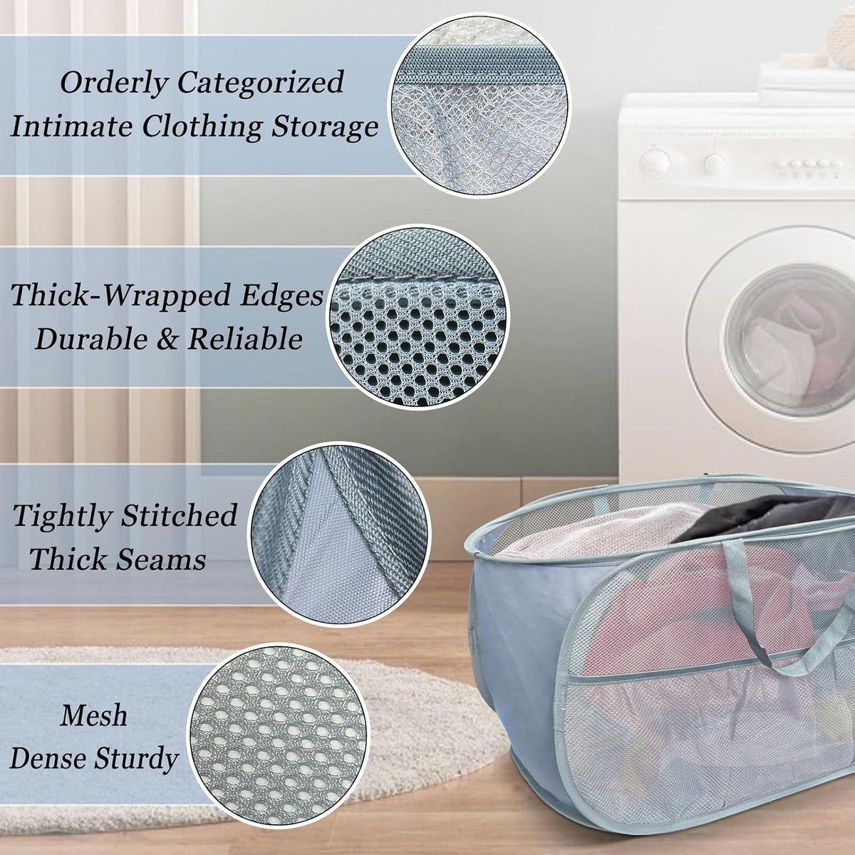 Pop Up Laundry Hamper 2 Pack with Handles & Side Pockets