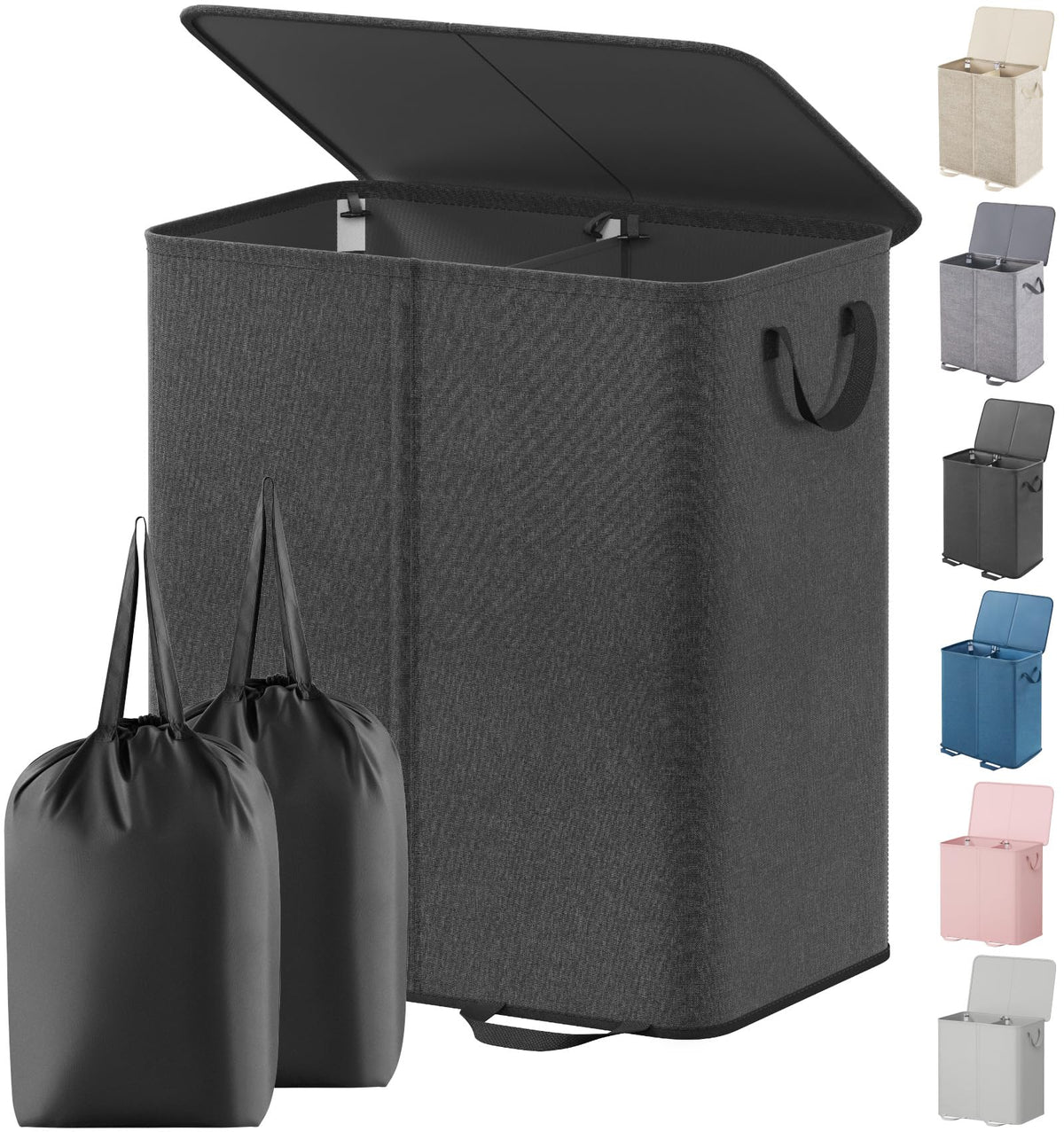Lifewit Double Laundry Hamper with Lid, Removable Laundry Bags, Black