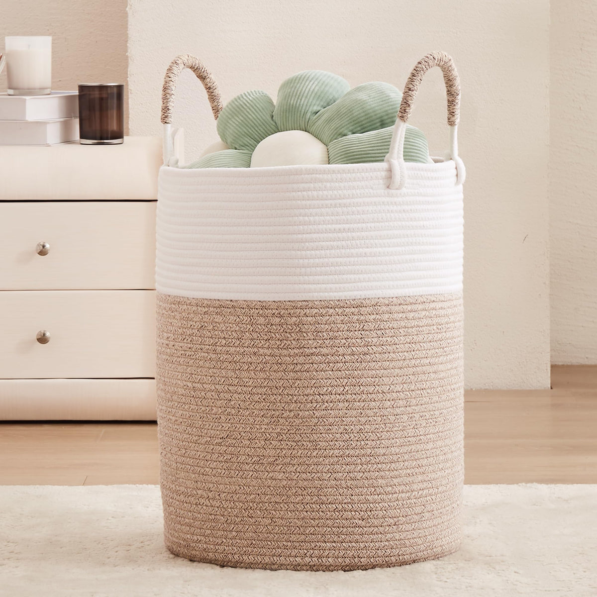 80L Extra Large Jute Woven Rope Laundry Basket Tall Wicker Hamper