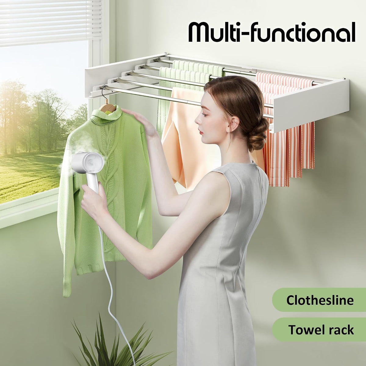 BOQORAD Clothes Drying Rack Wall Mounted 32“,Drying Rack Clothing Wall Mount,Laundry Drying Rack,Wall Mounted Clothes Hanging Rack (White)