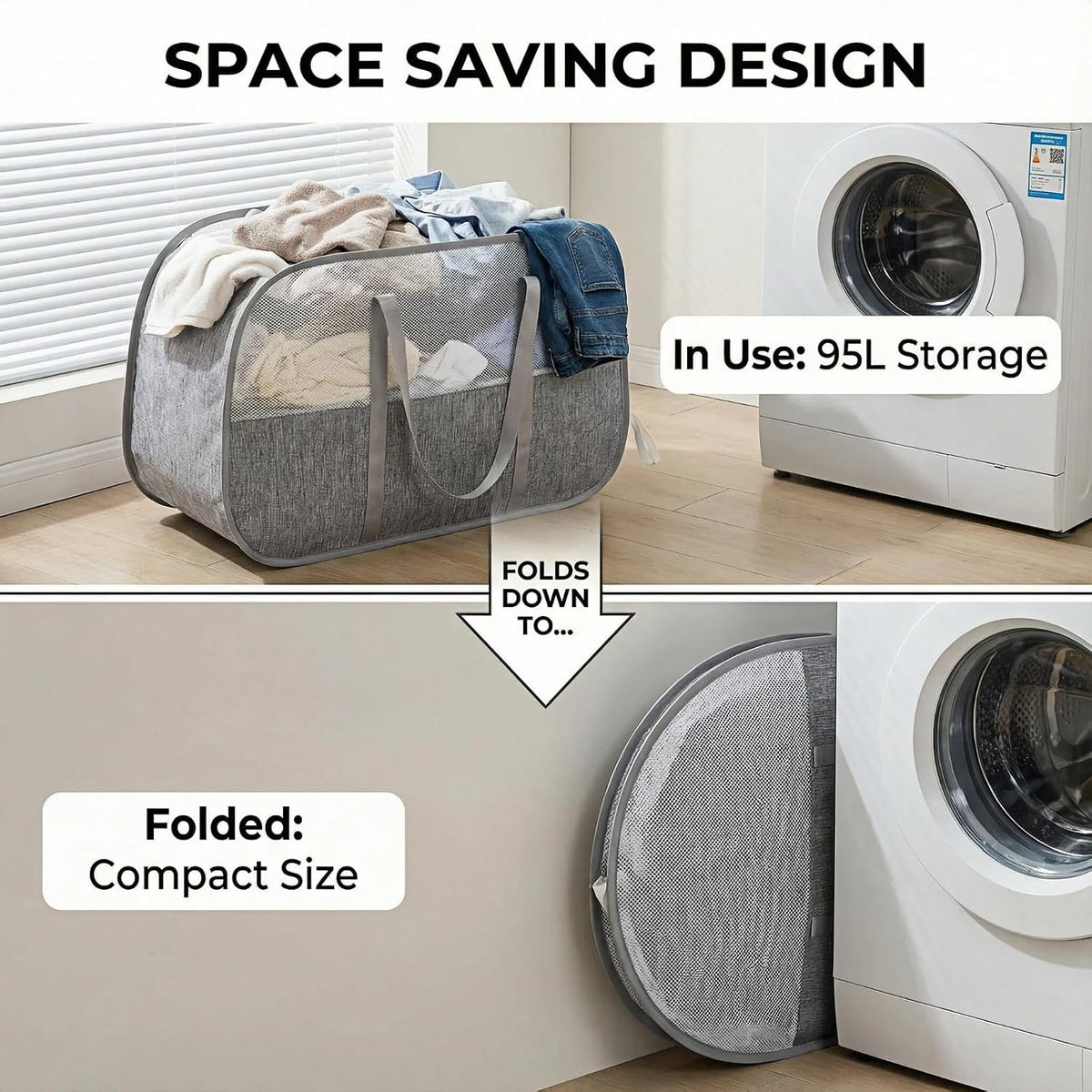 95L Collapsible Laundry Basket, Dirty Clothes Hamper