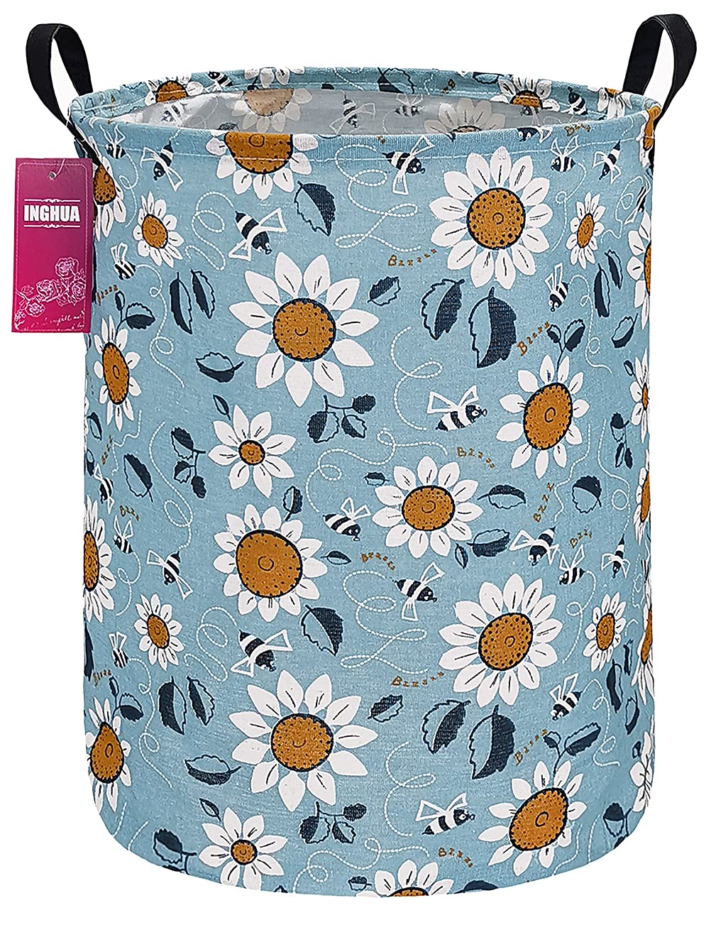 Laundry Hamper Large Canvas Fabric Storage Basket Pink hearts