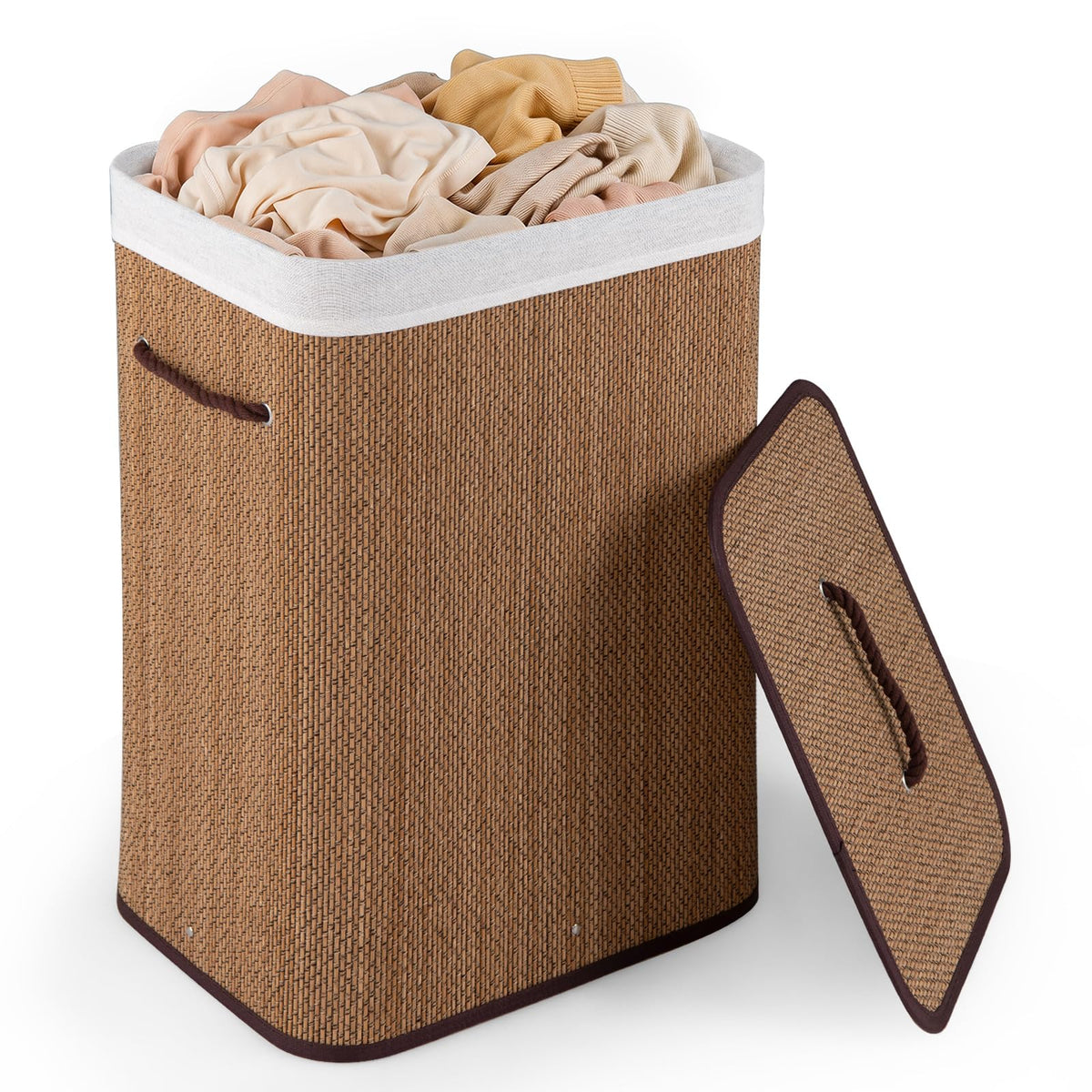 Giantex Bamboo Laundry Hamper with Lid Removable Liner & Handles