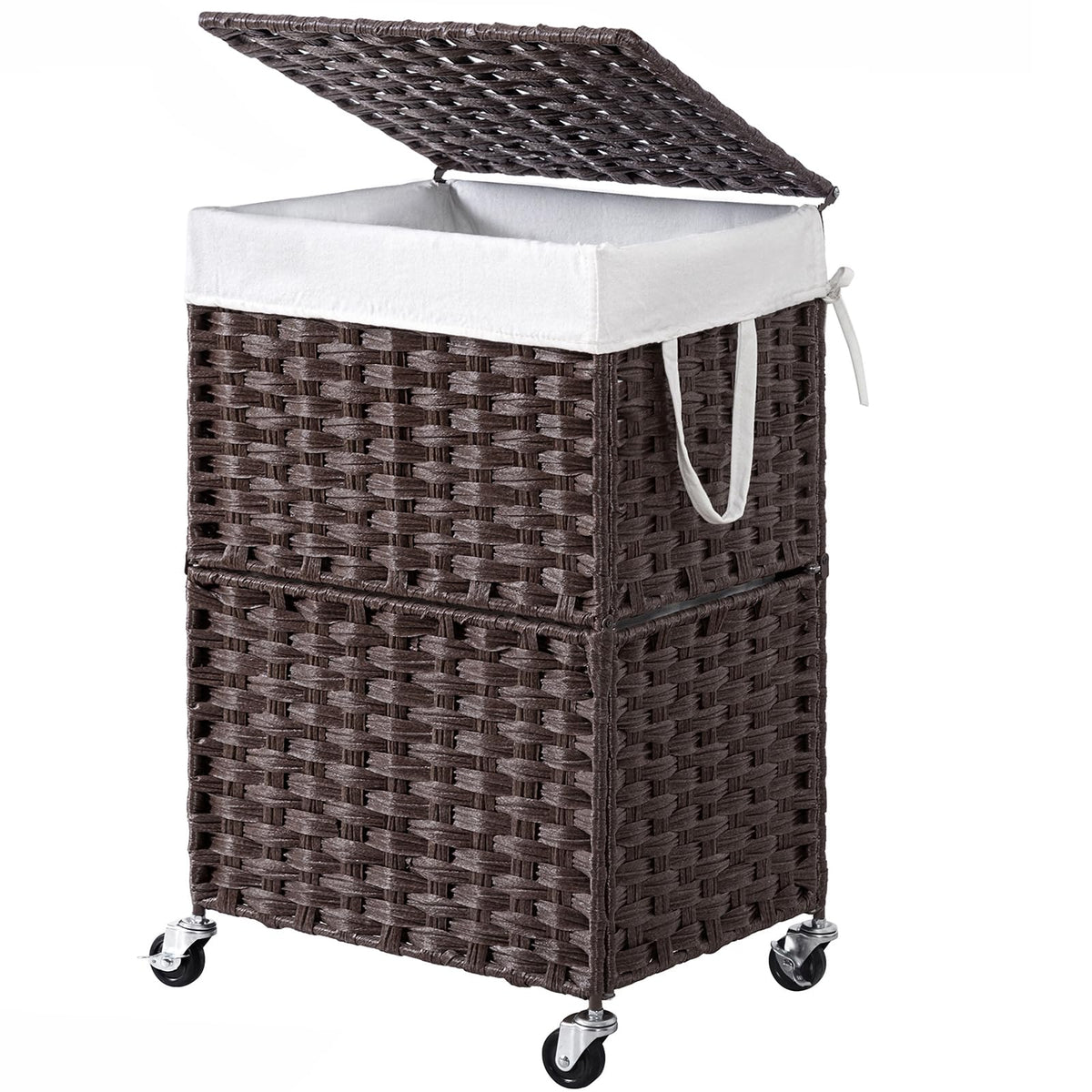 Chrislley Wicker Laundry Basket with Wheels,Rolling Laundry Hamper with Lid