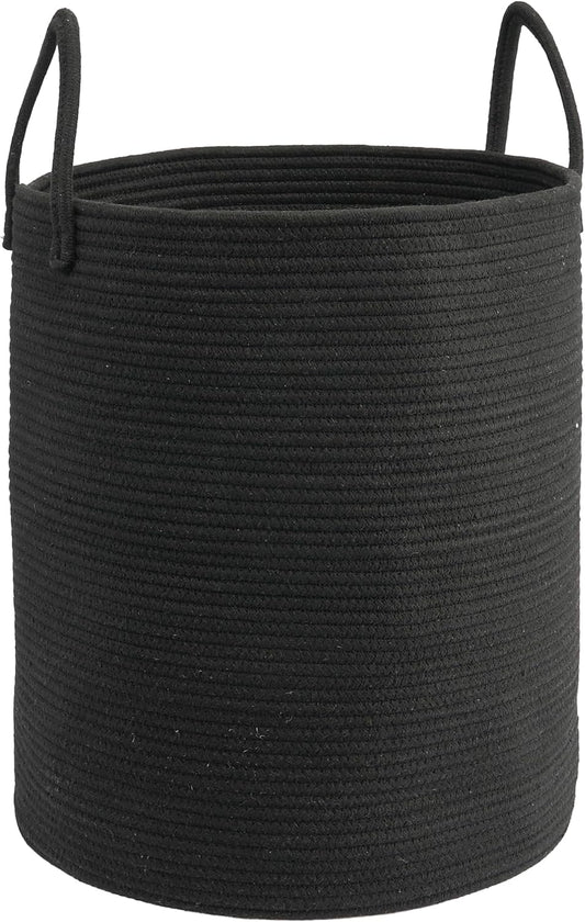 Woven Cotton Rope Laundry Basket, 15" x 20" Laundry Hamper, Black