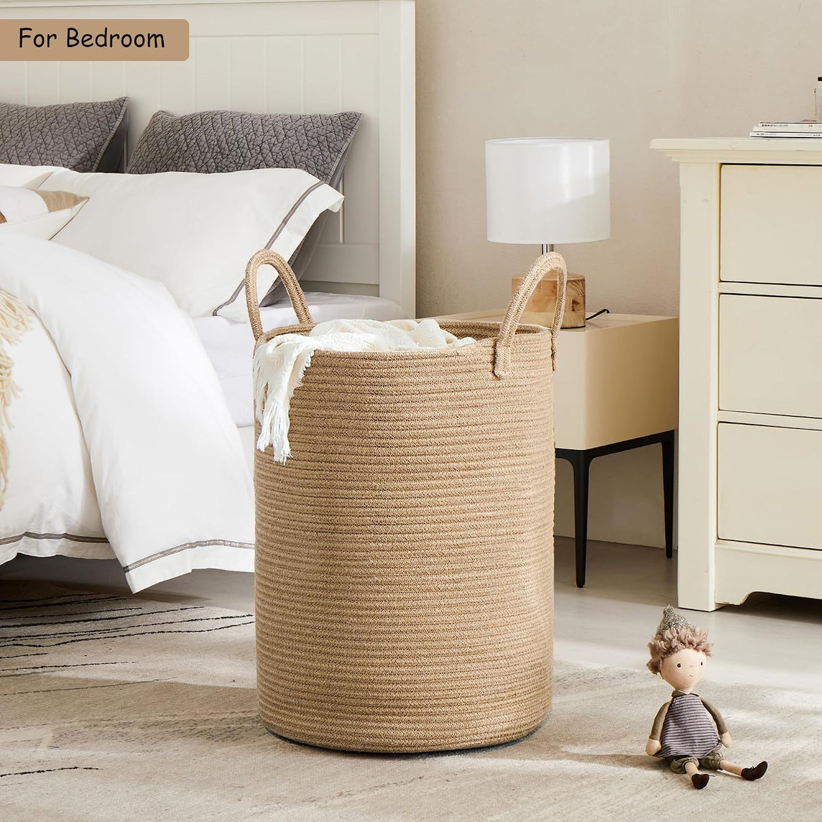 80L Extra Large Jute Woven Rope Laundry Basket Tall Wicker Hamper