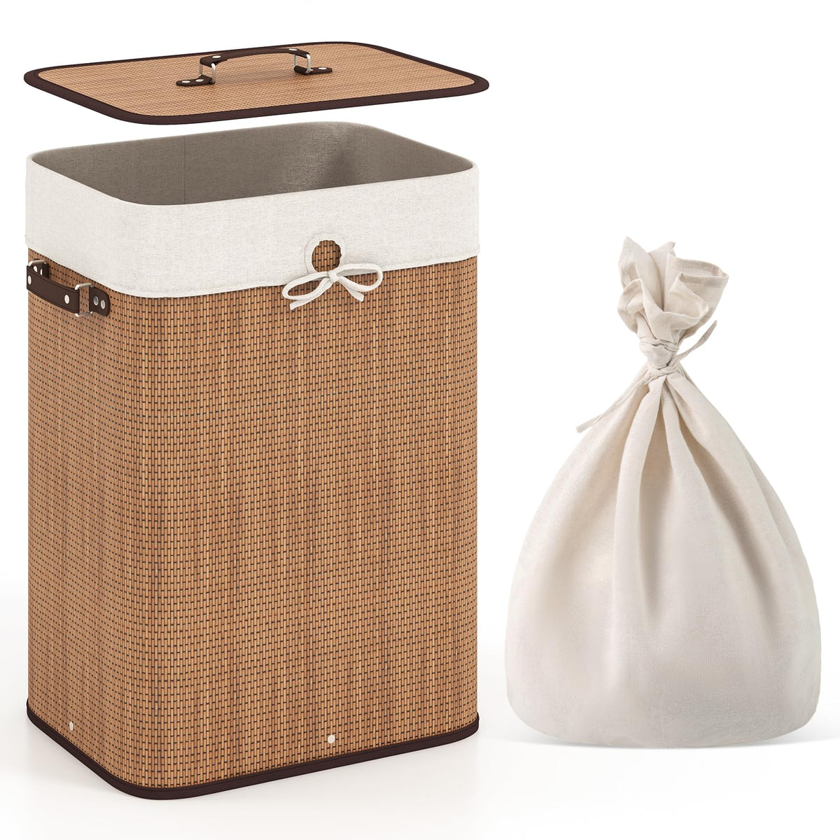 Giantex Bamboo Laundry Hamper with Lid Removable Liner & Handles