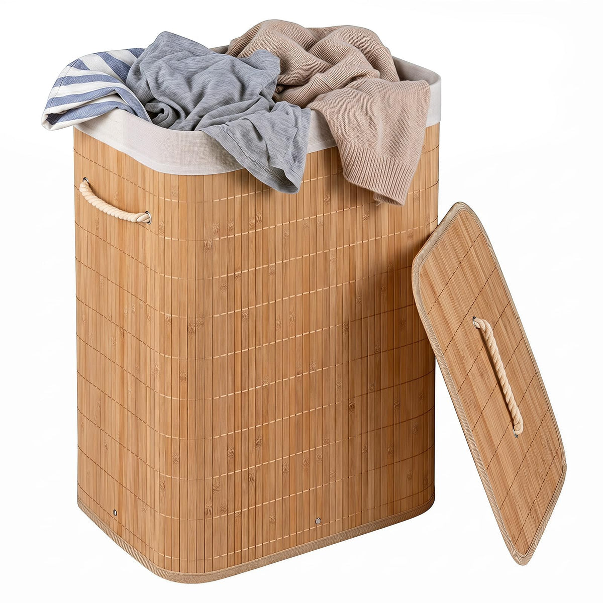Giantex Bamboo Laundry Hamper with Lid Removable Liner & Handles
