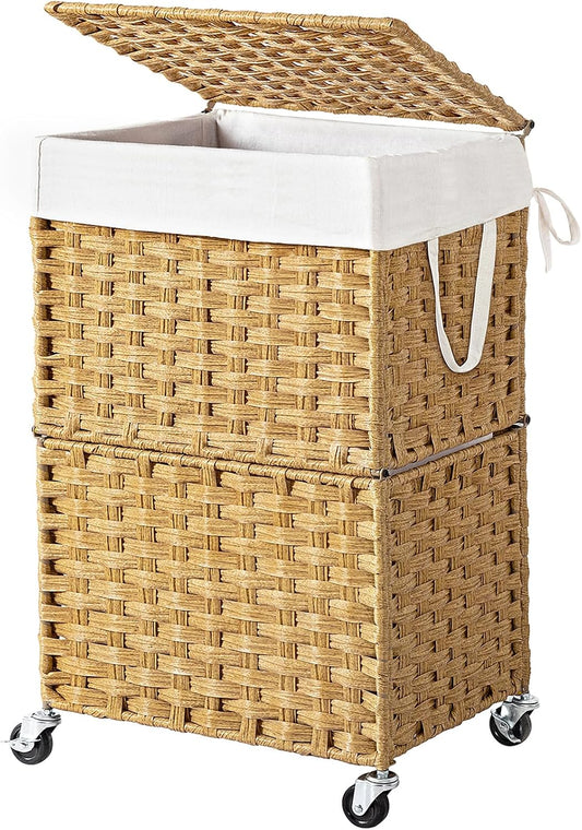 Chrislley Wicker Laundry Basket with Wheels,Rolling Laundry Hamper with Lid
