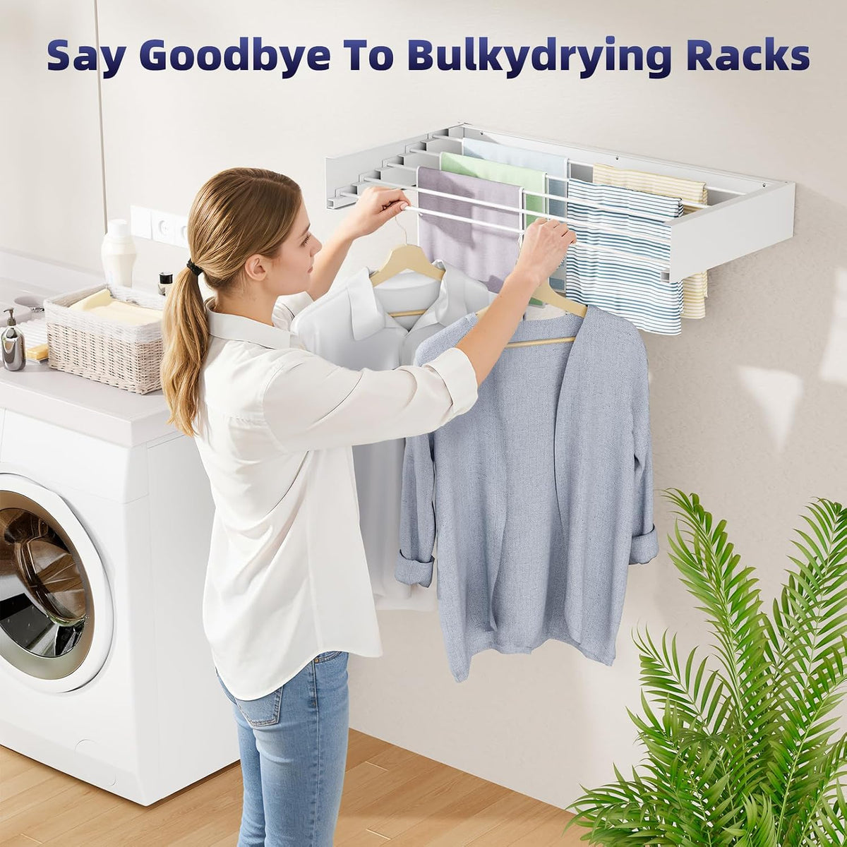 ZMBESUP Wall Mounted Drying Rack, 23.6" Foldable Clothes Drying Rack for Laundry Room Organization, Space Saving Retractable Laundry Rack for Small Space Apartment Bathroom Balcony (White)