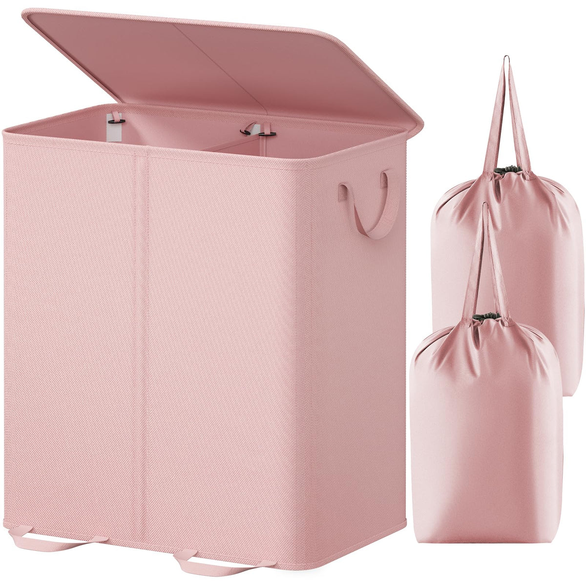 Lifewit Double Laundry Hamper with Lid, Removable Laundry Bags, Black