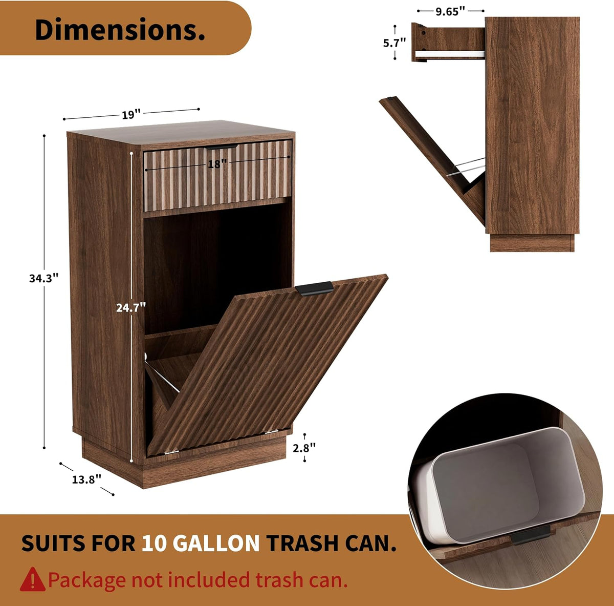10 Gallon Tilt-Out Trash Cabinet, Laundry Hamper with Drawers.