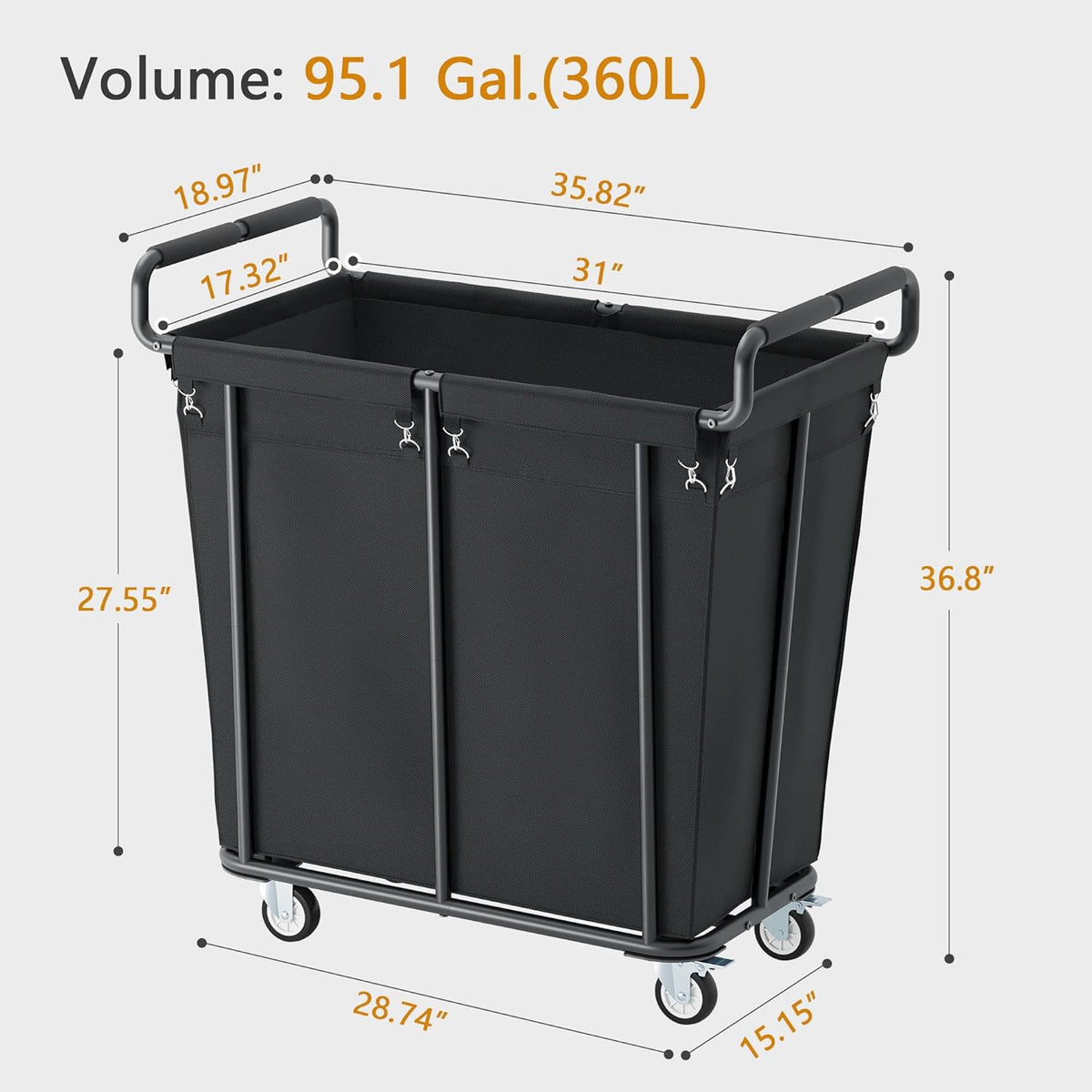 Gewudraw Extra Large Laundry Hamper with Wheels, Heavy Duty Hamper, 360L