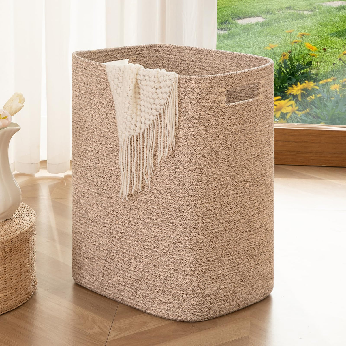 OIAHOMY Laundry Hamper Laundry Basket Cotton Rope Storage Baskets Brown