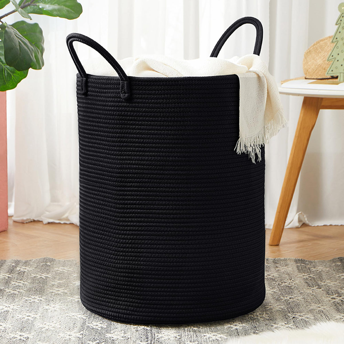 80L Extra Large Jute Woven Rope Laundry Basket Tall Wicker Hamper