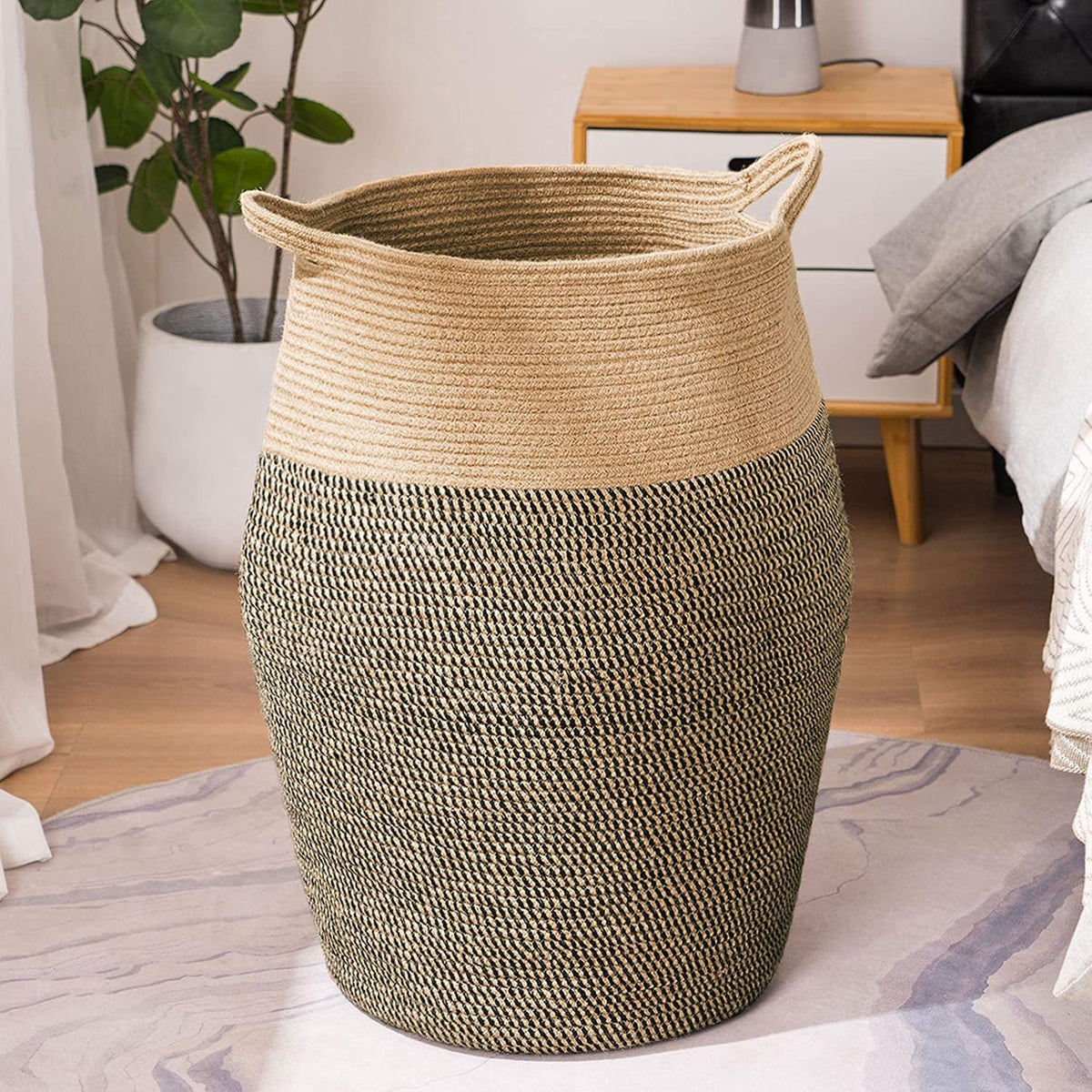 Extra Large Cotton Rope Laundry Hamper Basket, 105L Blanket Basket