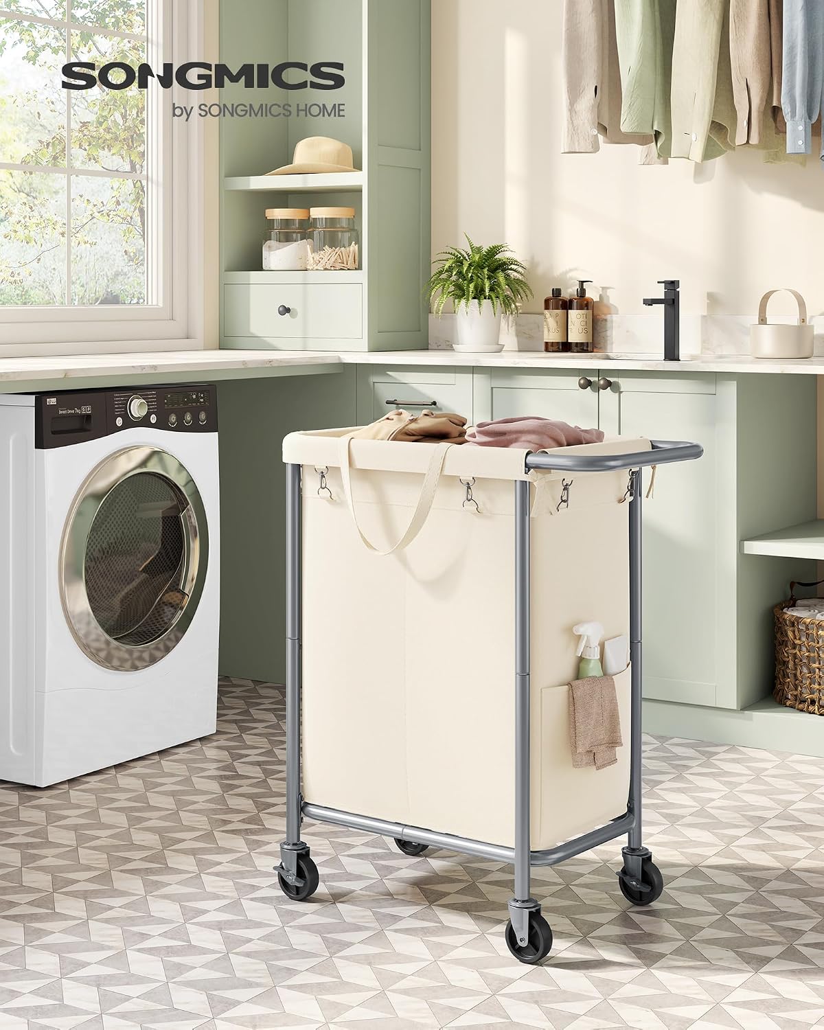 SONGMICS Laundry Basket with Wheels, 2-Section, 37.0 Gallons (140 L)