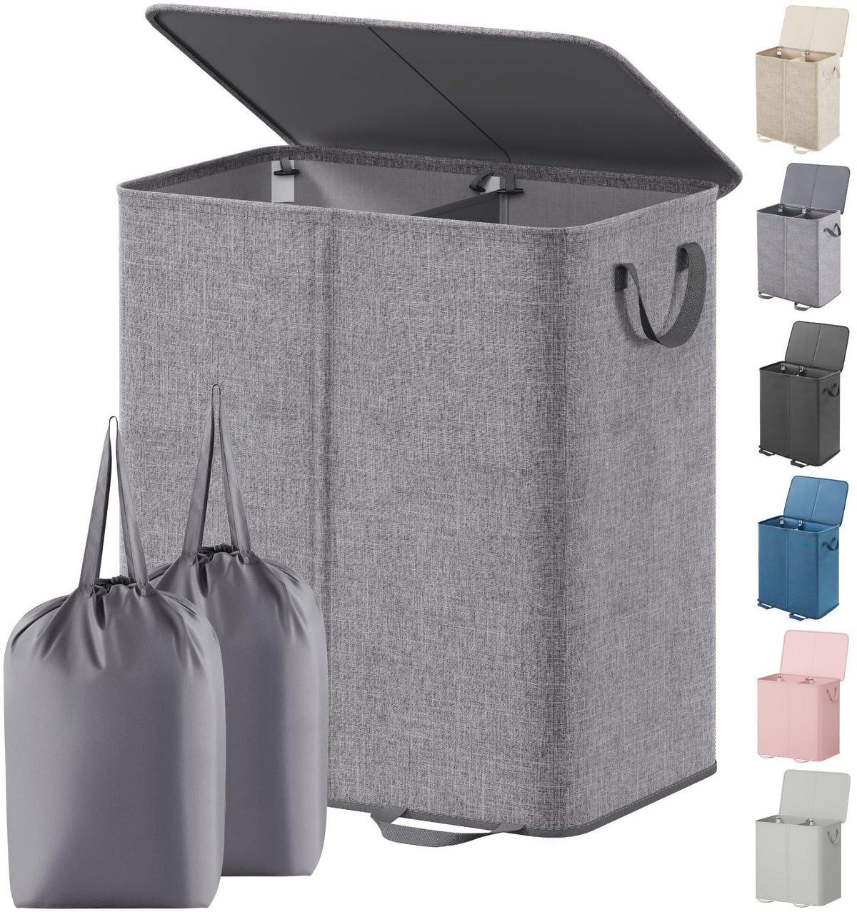 Lifewit Double Laundry Hamper with Lid, Removable Laundry Bags, Black