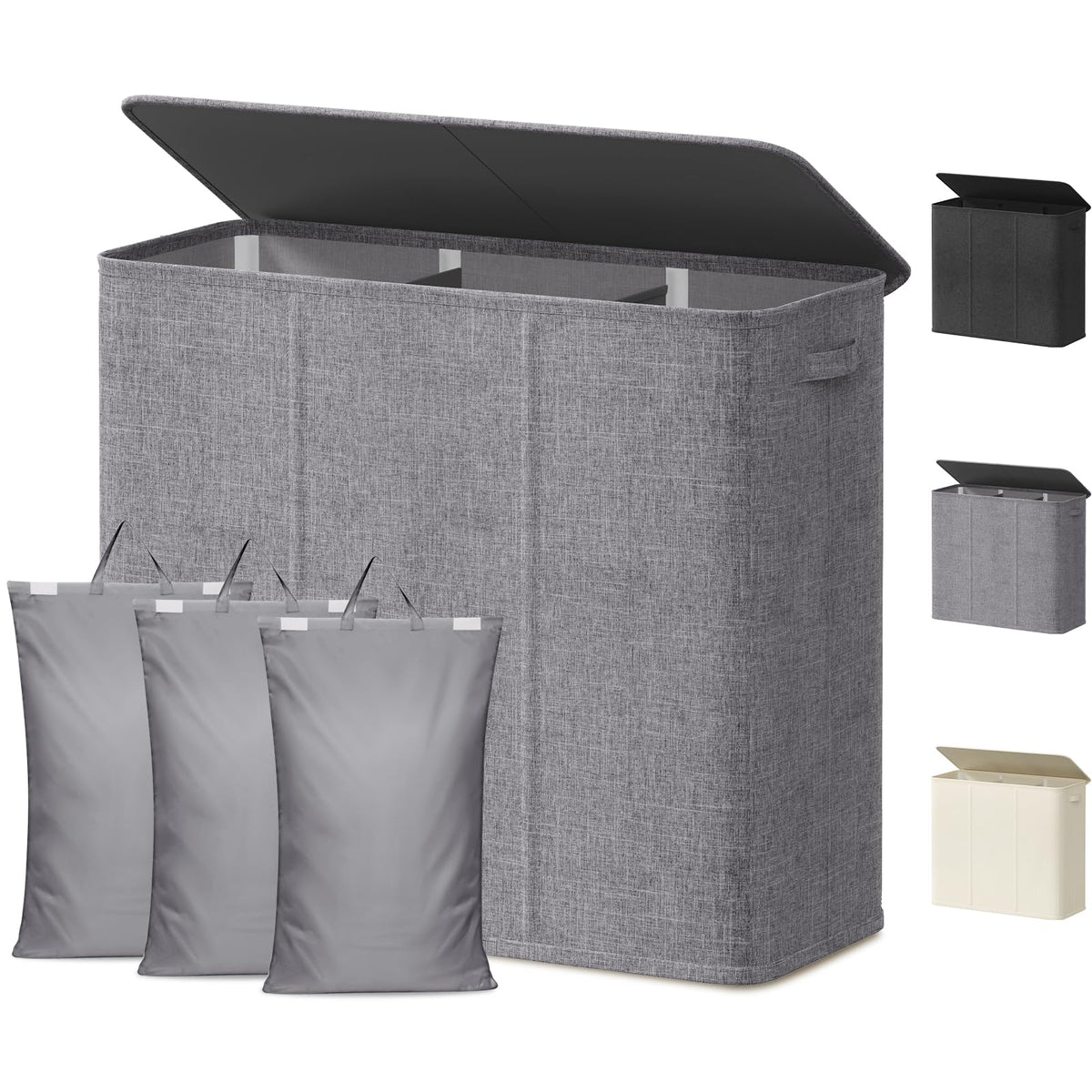 Lifewit Double Laundry Hamper with Lid, Removable Laundry Bags, Black