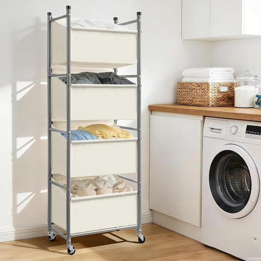 180L 4-Tier Vertical Laundry Hamper, Rolling Laundry Sorter with Wheels