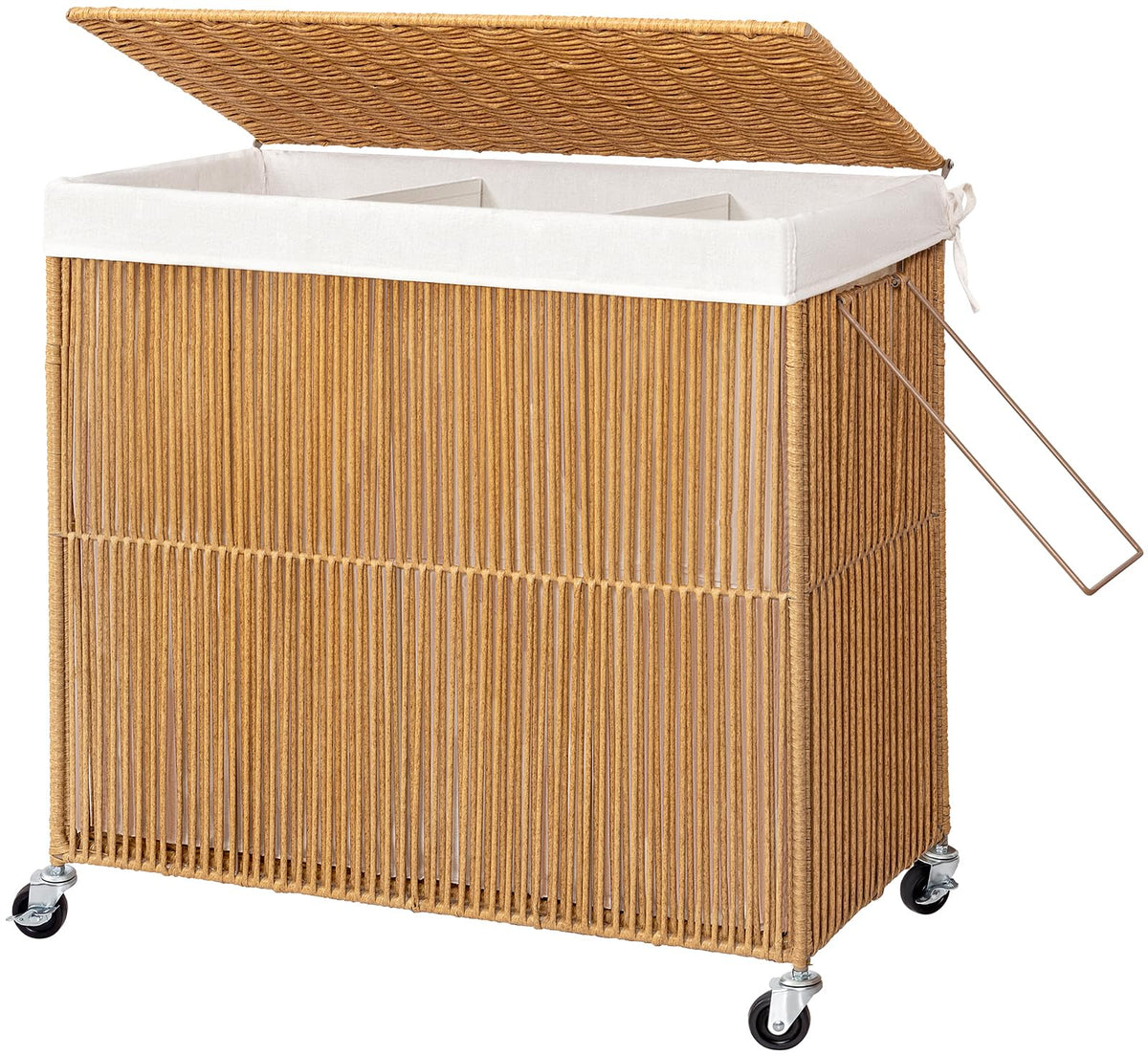 WOWLIVE Rolling Laundry Basket Wheels, Handwoven Laundry Hamper with Lid