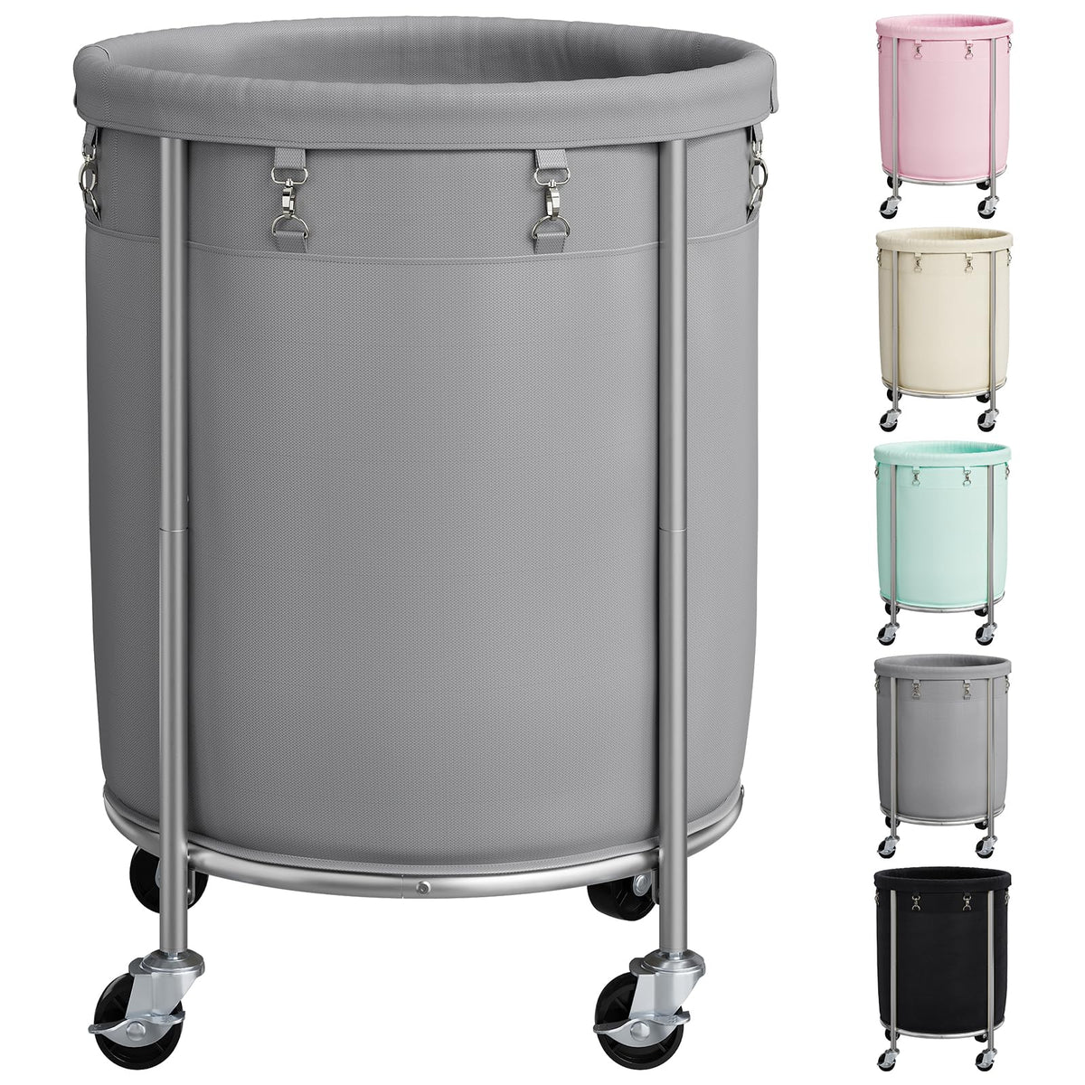 ELYKEN Laundry Basket with Wheels, Round Rolling Laundry Hamper, Black