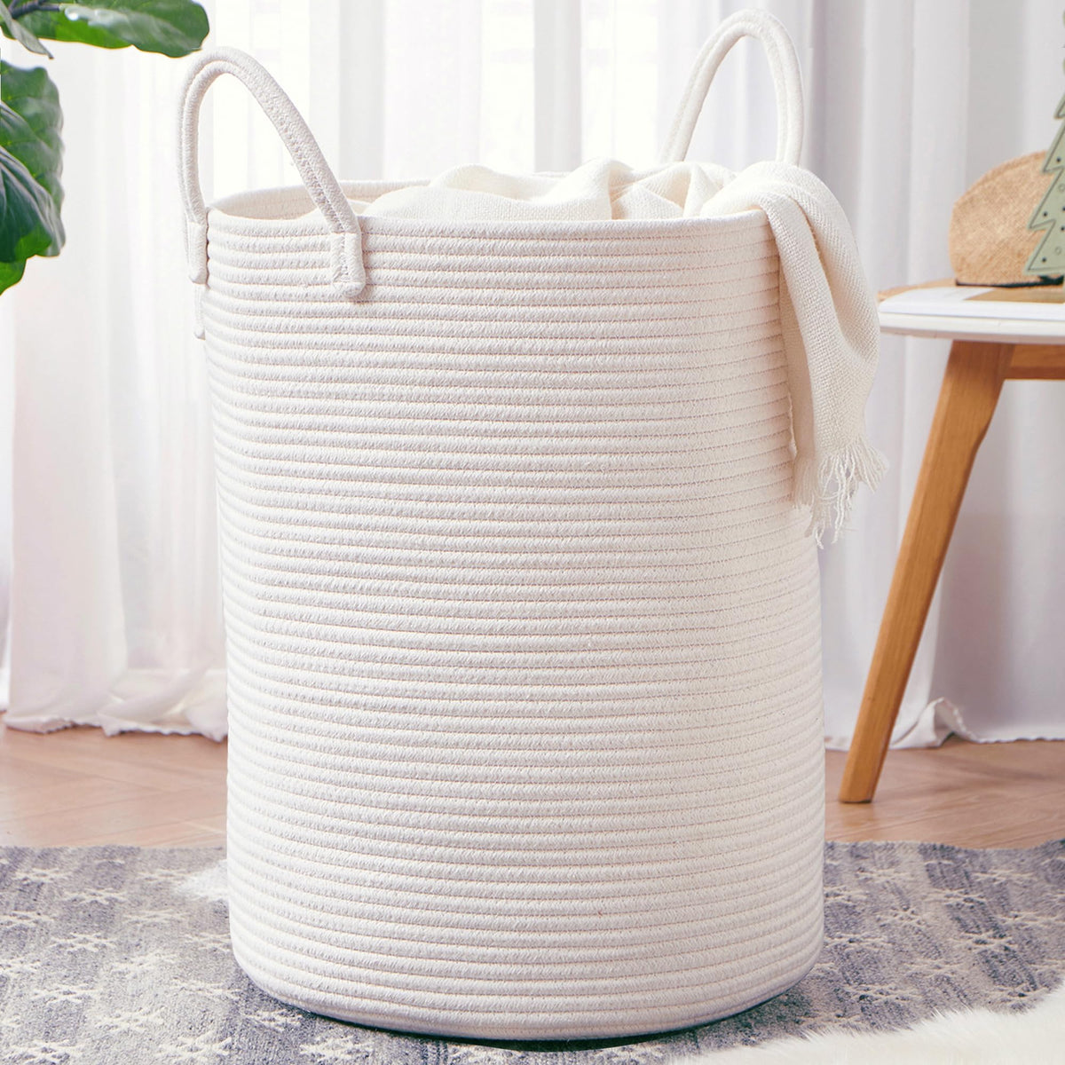 80L Extra Large Jute Woven Rope Laundry Basket Tall Wicker Hamper