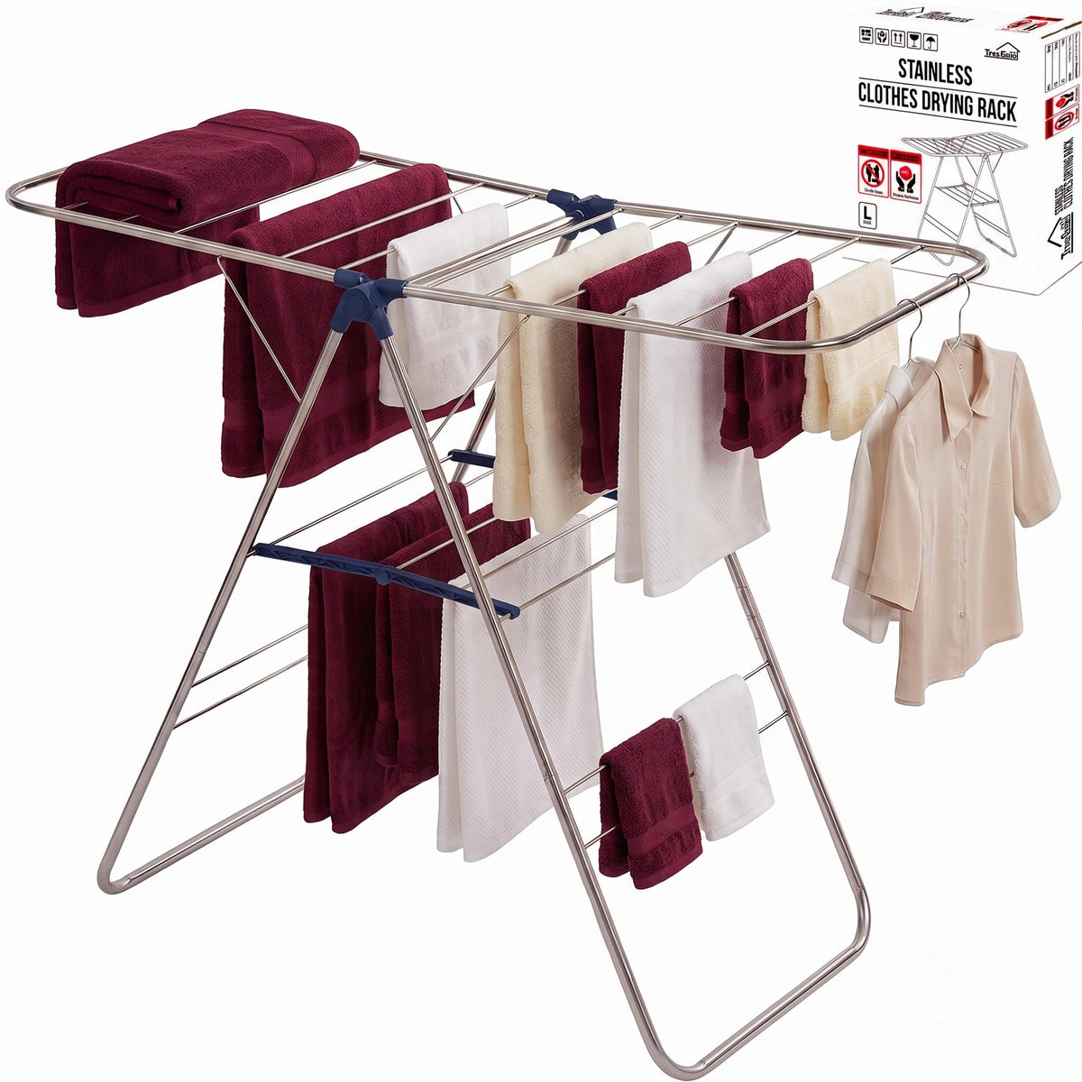 TRESBELLE Stainless Steel Clothes Drying Rack,Foldable Laundry Dryer,Size M