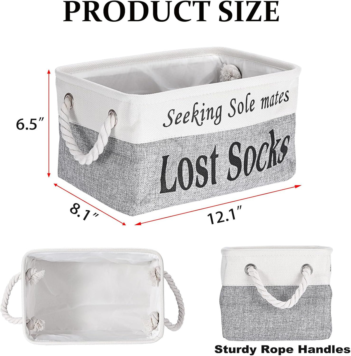 Lost Socks Basket for Laundry Room, Fabric Missing Sock Holder, Gray