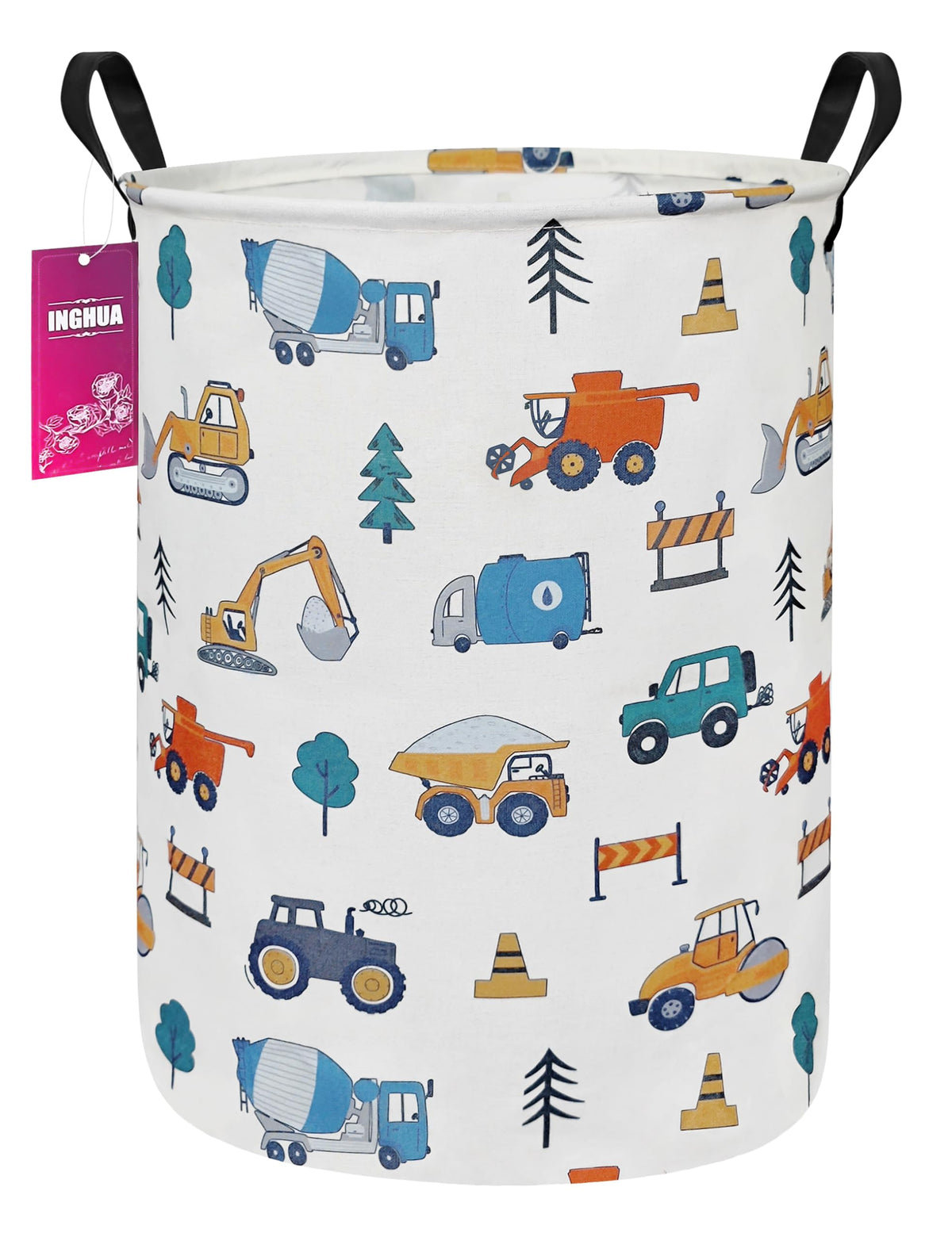 Laundry Hamper Large Canvas Fabric Storage Basket Pink hearts