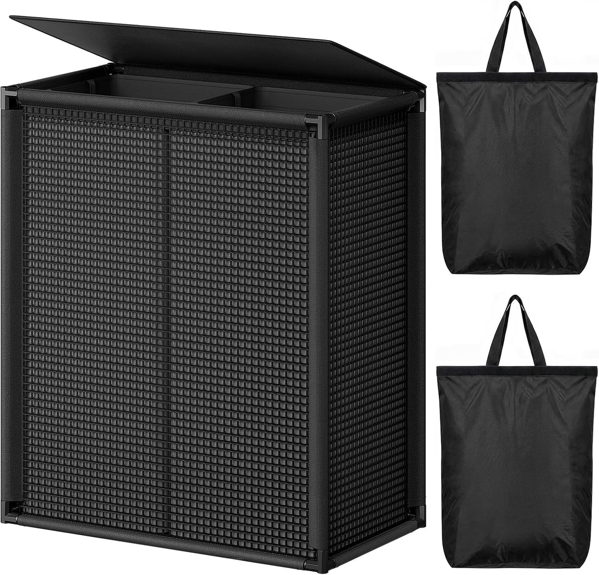 Double Laundry Hamper with Lid, 155L Large Laundry Basket 2 Section, Black