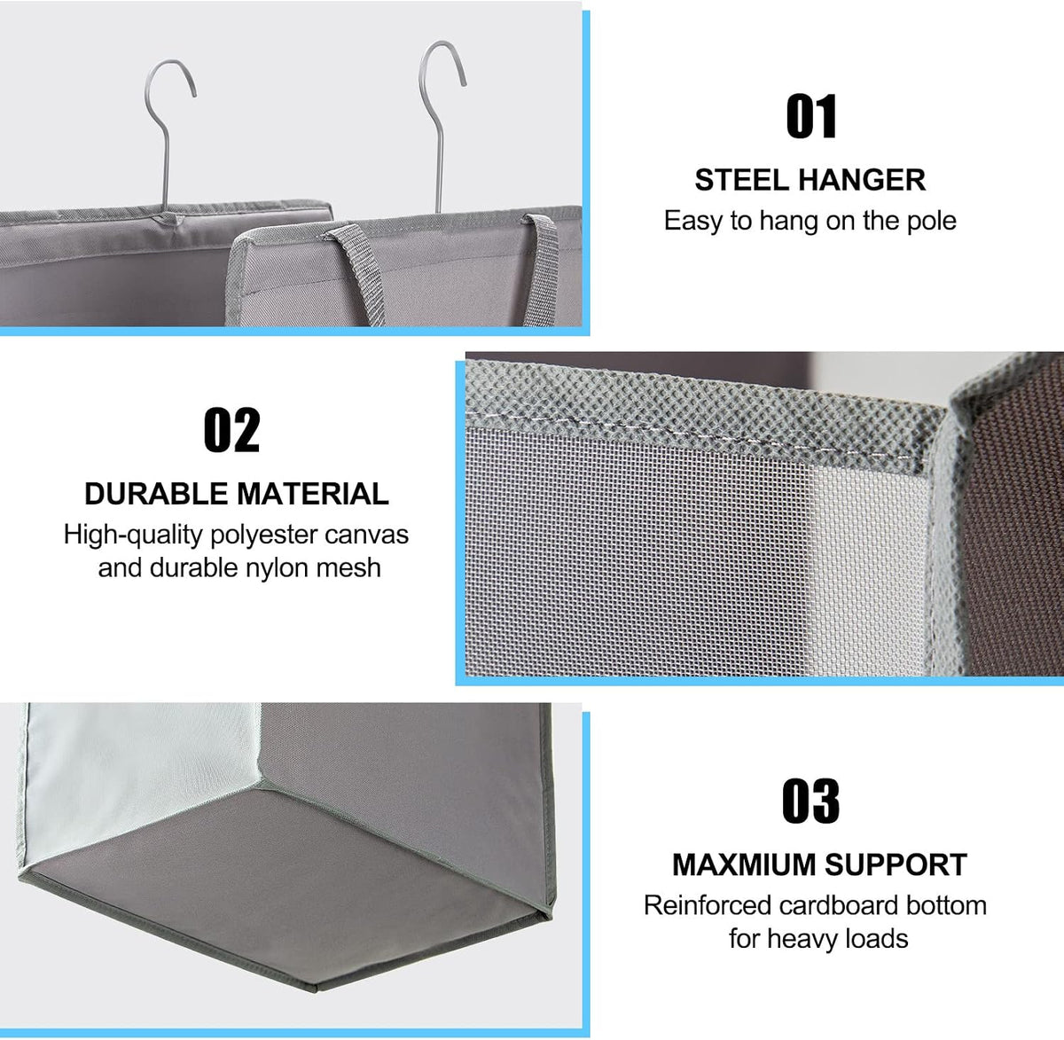 FENTEC Hanging Laundry Hamper，2 Pack Grey Hanging Laundry Basket