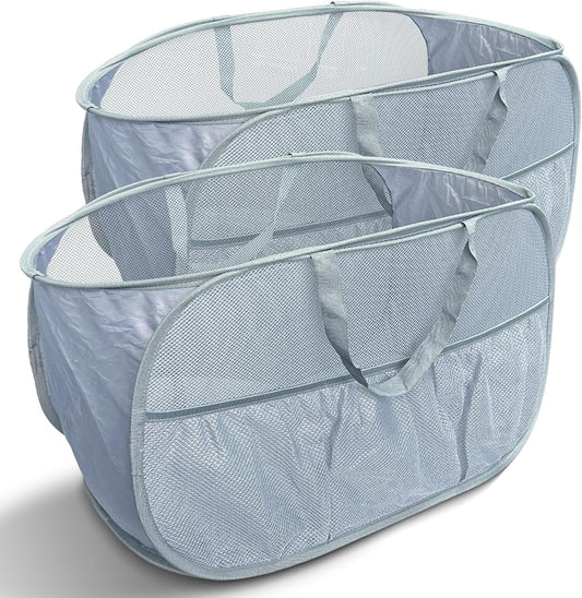 Pop Up Laundry Hamper 2 Pack with Handles & Side Pockets