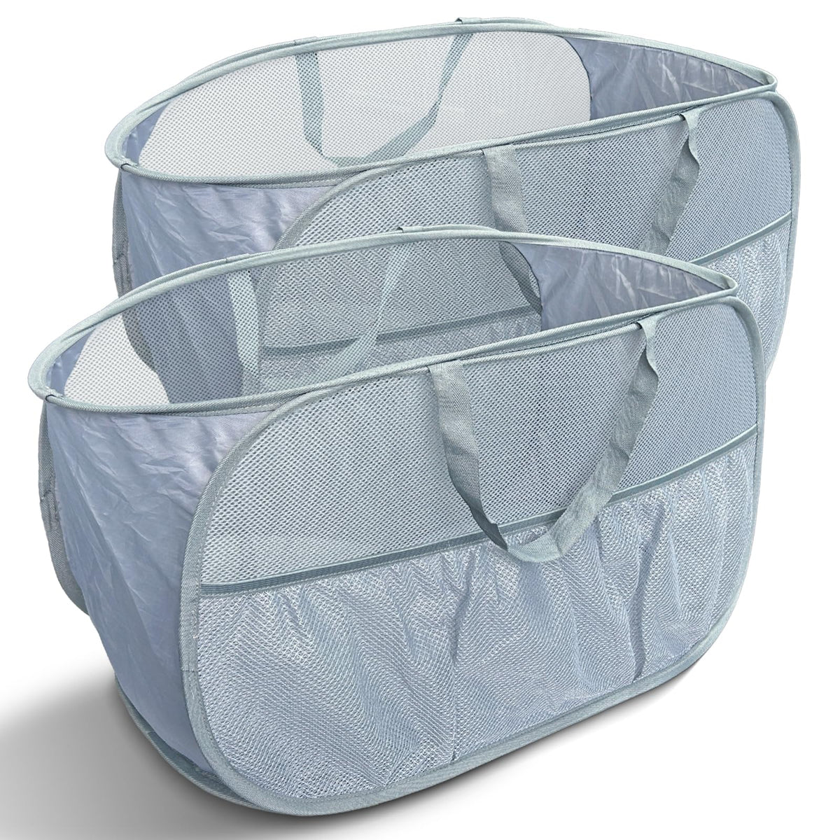 Pop Up Laundry Hamper 2 Pack with Handles & Side Pockets